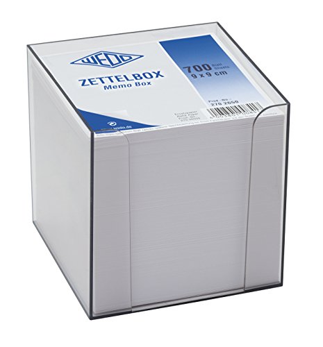 Wedo 2702650 Zettelbox Kunststoffbox (rauchglas, gefüllt, 9 x 9 cm, circa 700 Blatt) von WEDO