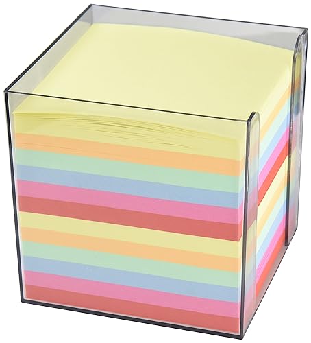 Wedo 2702651 Zettelbox Kunststoff (9 x 9 cm, rauchglas gefüllt, circa 700 Blatt, 6 farbig) von WEDO