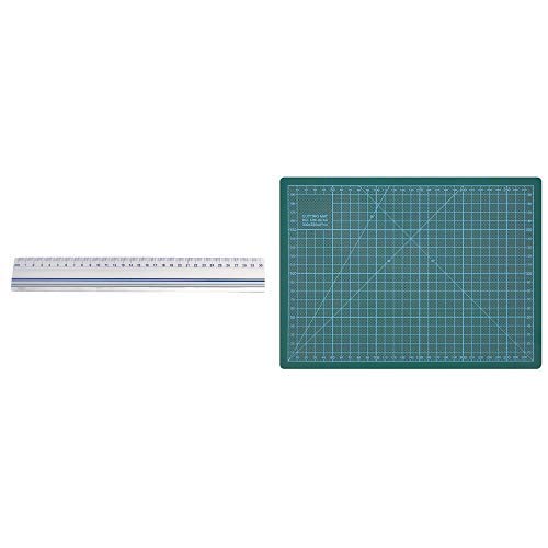 Wedo 525430 Schneidelineal (aus Aluminium, mit Stahlkante und rutschsicherer Gummieinlage, 30 cm) & 79130 Schneideunterlage Cutting Mat A4 (CM 30, selbstschließende Oberfläche, 30 x 22 x 0,3 cm) grün von WEDO
