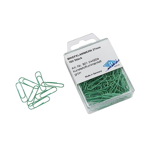 Wedo 901244204 Büroklammern (Metall, 27 mm, mit Kunststoffüberzug) 100 Stück, grün von WEDO