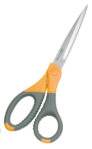 Wedo 9858 Universalschere (Titan plus, beschichteter Edelstahl, mit Spezialschliff, gummierte Softgriffe auch für Linkshänder, 21,5 cm) grau/gelb von WEDO