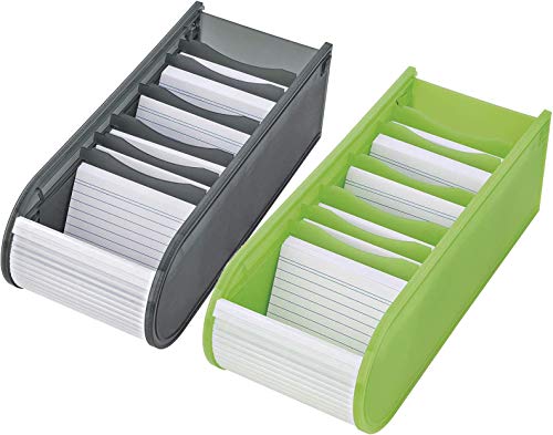 Wedo Lernkartei (Rolloverschluss, 6 Stützplatten, inklusiv 100 A8 Karten), 21,7 x 9,2 x 7,3 cm (grau + hellgrün) von WEDO