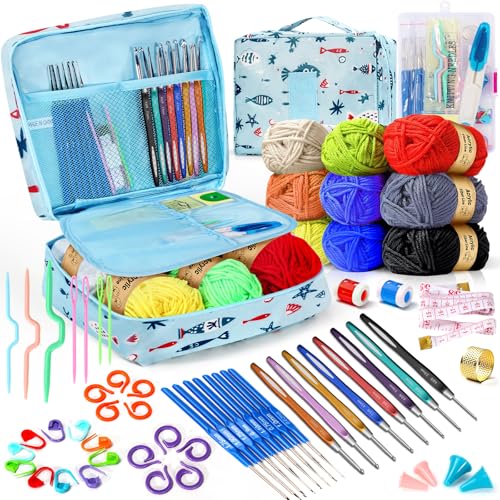 61-teiliges Häkelset für Anfänger, Strick- und Häkelbedarf, Premium-Häkelset enthält Garn in 9 Farben, Häkelnadeln, Zubehör-Set, Häkeltasche und mehr, geeignet für Anfänger 61-teiliges Häkelset für Anfänger, Strick- und Häkelbedarf, Premium-Häkelset enthält Garn in 9 Farben, Häkelnadeln, Zubehör-Set, Häkeltasche und mehr, geeignet für Anfänger von WEEKSUN