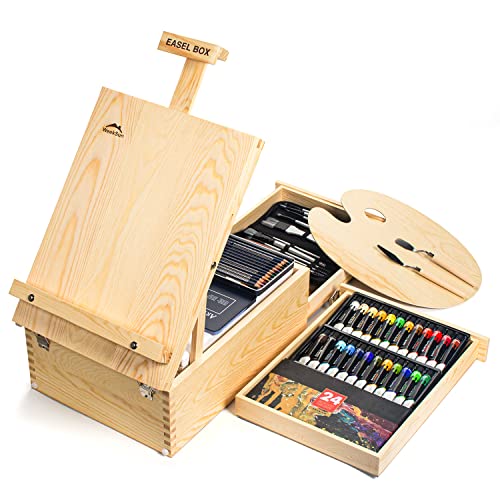 Tischstaffelei, WEEKSUN Einstellbare Staffelei Holz mit 55-teiliges Deluxe Malset, Enthalten 24 Acrylfarben, 10 Acrylpinseln, Leinwand Brett und Anderem Malzubehör für Künstler, Hobbyisten, Anfänger Tischstaffelei, WEEKSUN Einstellbare Staffelei Holz mit 55-teiliges Deluxe Malset, Enthalten 24 Acrylfarben, 10 Acrylpinseln, Leinwand Brett und Anderem Malzubehör für Künstler, Hobbyisten, Anfänger von WEEKSUN