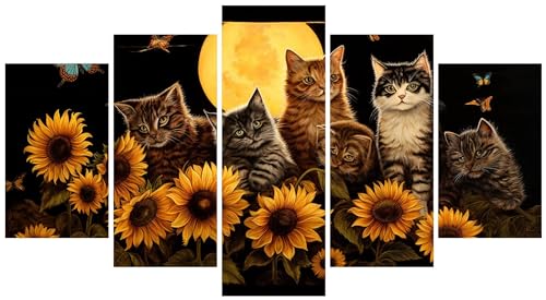 5D Diamond Art Painting 5-teiliger Diamant Painting Bilder Sonnenblume Katze Diamond Painting Kinder Erwachsene Bastelset DIY Voll Set Diamond Painting Zubehor, für Home Décor Mädchen 100x60cm E-10324 5D Diamond Art Painting 5-teiliger Diamant Painting Bilder Sonnenblume Katze Diamond Painting Kinder Erwachsene Bastelset DIY Voll Set Diamond Painting Zubehor, für Home Décor Mädchen 100x60cm E-10324 von WEEPEF
