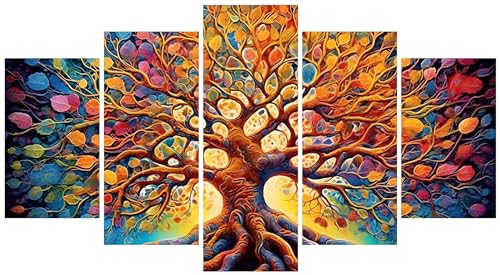 5D Diamond Painting 5 Teilig Groß XXL Baum des Lebens Diamant Painting Bilder Erwachsene 200x120cm DIY Voll Eckige Diamond Art Painting Set, Diamant Malerei Stickerei Kreuzstich Home Wand Dekor E-9152 von WEEPEF