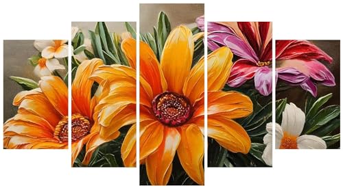 5D Diamond Painting 5 Teilig Groß XXL Lilien Blumen Diamant Painting Bilder Erwachsene 50x30cm DIY Voll Round Diamond Art Painting Set, Diamant Malerei Stickerei Kreuzstich Home Wand Dekor E-296 von WEEPEF