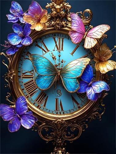 5D Diamond Painting Schmetterling Uhr Diamond Painting Kinder, Diamond Art Painting 30x40cm Voll Set Diamond Painting Zubehor, Basteln Erwachsene Diamant Malerei Stickerei Home Wand Dekor P-507 von WEEPEF