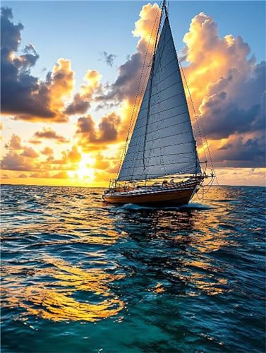 WEEPEF 5D Diamond Painting Meer Segelboot Diamond Painting Kinder, Diamond Art Painting 45x60cm Voll Set Diamond Painting Zubehor, Basteln Erwachsene Diamant Malerei Stickerei Home Wand Dekor P-249 von WEEPEF