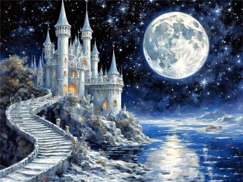 WEEPEF 5D Diamond Painting Mond Schloss Diamond Painting Kinder, Diamond Art Painting 100x150cm Voll Set Diamond Painting Zubehor, Basteln Erwachsene Diamant Malerei Stickerei Home Wand Dekor P-471 WEEPEF 5D Diamond Painting Mond Schloss Diamond Painting Kinder, Diamond Art Painting 100x150cm Voll Set Diamond Painting Zubehor, Basteln Erwachsene Diamant Malerei Stickerei Home Wand Dekor P-471 von WEEPEF