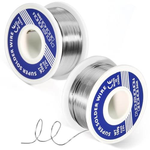 WEFHEF 2 Stücke Lötzinn, Lötdraht mit Flussmittel Soldering Wire mit Kolophonium Kern Elektronik Draht Lötmittel Lötzinn zum Reparatur, Elektrolöten und Heimwerken (1mm, 100g) von WEFHEF