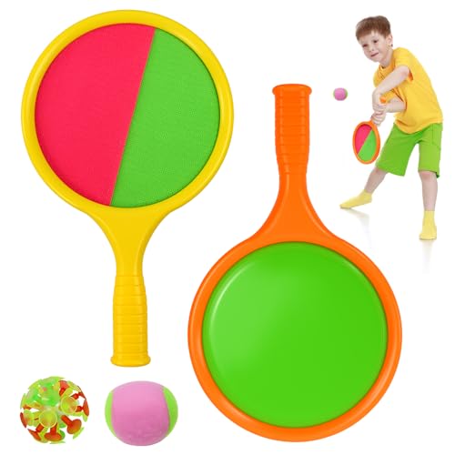 WEFHEF Klettball Fangspiel für Kinder Ball Fangspiel Fangballspiel Klettballspiel Ball Spiele Klettball Strandspielzeug 2 Paddel 2 Bälle für Party Garten Outdoor Ballspiele Spielzeug für Draußen von WEFHEF