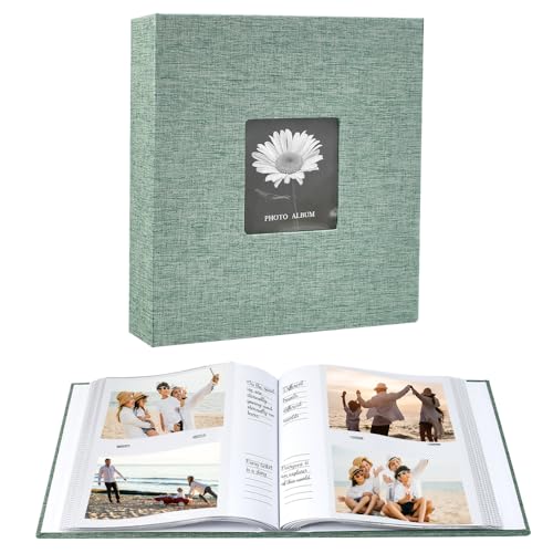 WEFHEF Leinen Fotoalbum Einsteckalbum mit 100 Seiten Klein Fotoalbum zum Einstecken Fasst 200 Fotos Einstecken Einsteckalbum für Hoch und Querformat Fotos Bilder Grün von WEFHEF