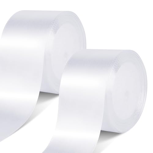 2 Rollen Weiss Schleifenband Breit, 50 mm x 22 m Geschenkband Weiss, Geschenkband Stoff Breit Satin Schleifenband Weiß für Geschenkverpackungen, Kuchendekoration, Einladungsdekoration 2 Rollen Weiss Schleifenband Breit, 50 mm x 22 m Geschenkband Weiss, Geschenkband Stoff Breit Satin Schleifenband Weiß für Geschenkverpackungen, Kuchendekoration, Einladungsdekoration von WEFINEST