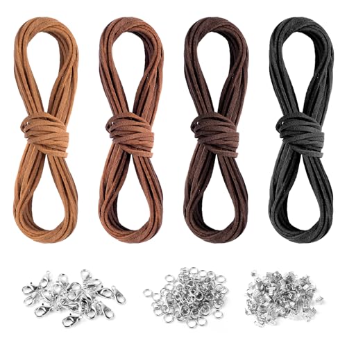 4 Stück Faux Wildleder Schnur,5m x 3mm Lederschnur Lederband Kette,Leder Schnur Faux Faden mit Verschluss Lederriemen,Lederschnur Faux Wildleder Schnur,Leder Schnur Faux Faden für DIY Armband von WEFINEST