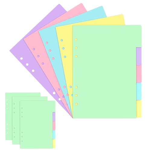 40 Stück/8 Sätze A5 Ordner Trennblätter 6 Löcher, Loseblatt Register Für Ordner 5 Farben Farbige Ordner Register, Horizontale Trennblätter A5 Papierblätter für die Organisation von Notizbüchern von WEFINEST