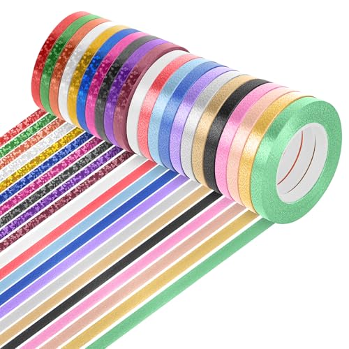 46 Stück Geschenkband Set, 5mm x 10m Luftschlangen Glitzer Metallic, Geschenkbänder Set Mehrfarbig Ringelband, Bunte Bänder Für Basteldekoration, Geburtstag, Hochzeit, Disco Mottoparty von WEFINEST