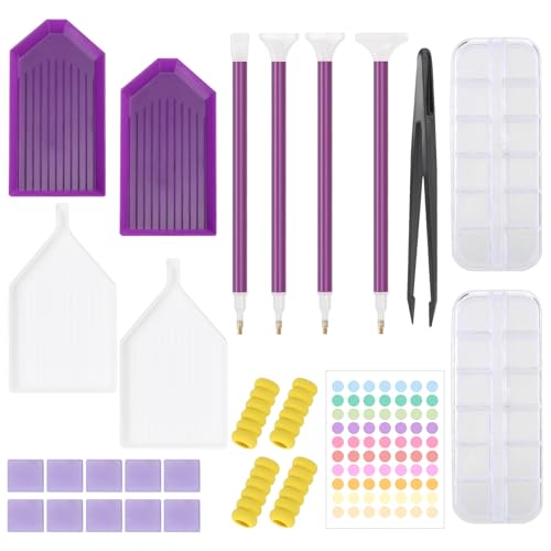 WEFINEST DIY Diamond Painting Zubehör Kits,mit 12 Fächern Box Pinzette Stifte,Diamond Painting Stift,Pinzette,Kunststoffschale,Leimton,Diamond Painting Organizer für Diamantperlen Bastelzubehör von WEFINEST