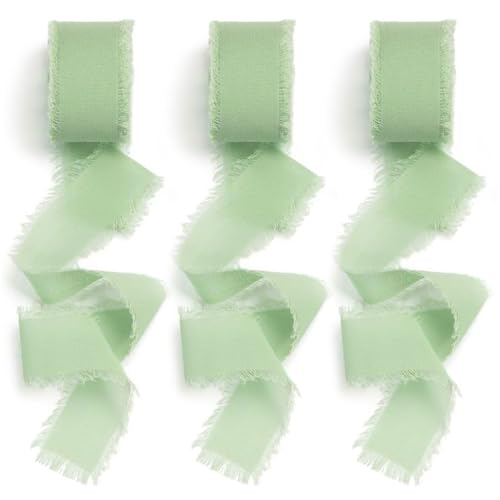 WEHOOM Schleifenband Grün, 3 Rollen Chiffonband, Geschenkband, 4 cm x 6.5 m, Seidenband, Geeignet für Hochzeiten, Sträuße, Geschenke, Dekorationen von WEHOOM