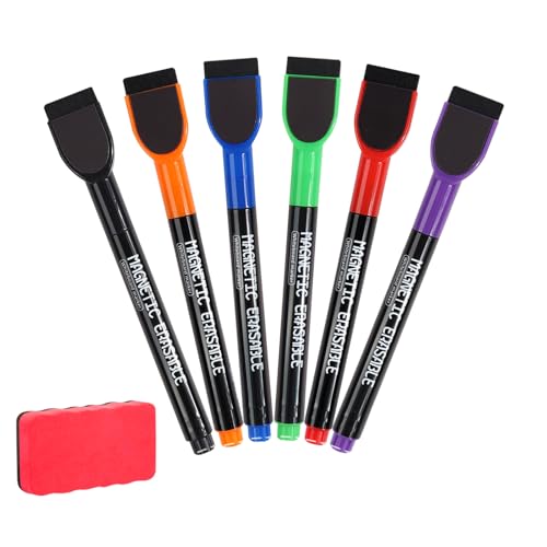 WEHOOM Whiteboard Stifte Abwischbar, 6 Stück White Board Marker Pens, Whiteboard Marker Magnetisch, Folienstifte Abwischbare Stifte mit feiner Spitze für Zuhause, Schule, Büro(mit Tafelradierer) von WEHOOM
