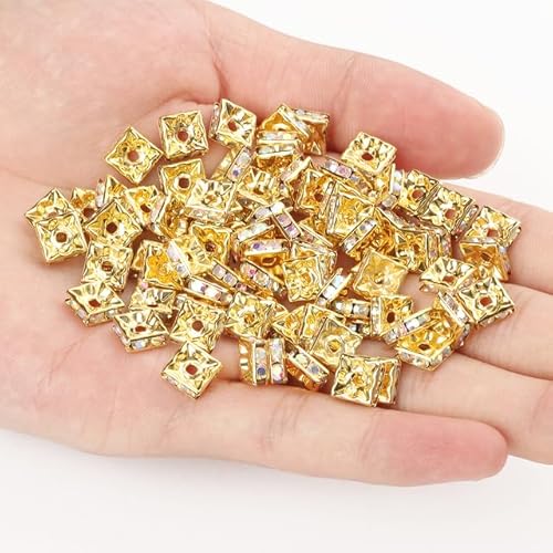 50 Stück 6mm 8mm Quadratische Kristall Strass Rondelle Spacer Perlen Gold versilbert für Schmuckherstellung DIY Armband Halskette 50 Stück 6mm 8mm Quadratische Kristall Strass Rondelle Spacer Perlen Gold versilbert für Schmuckherstellung DIY Armband Halskette von WEIDU
