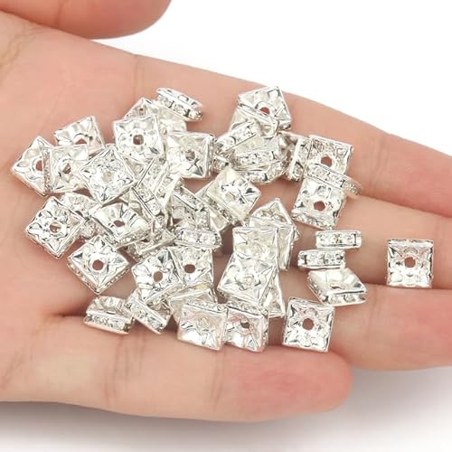 50 Stück 6mm 8mm Quadratische Kristall Strass Rondelle Spacer Perlen Gold versilbert für Schmuckherstellung DIY Armband Halskette 50 Stück 6mm 8mm Quadratische Kristall Strass Rondelle Spacer Perlen Gold versilbert für Schmuckherstellung DIY Armband Halskette von WEIDU
