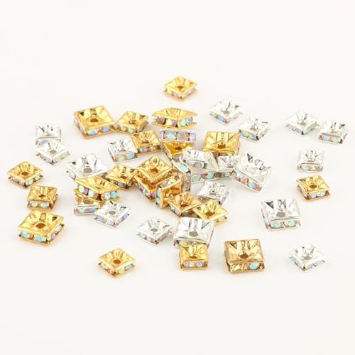 50 Stück 6mm 8mm Quadratische Kristall Strass Rondelle Spacer Perlen Gold versilbert für Schmuckherstellung DIY Armband Halskette 50 Stück 6mm 8mm Quadratische Kristall Strass Rondelle Spacer Perlen Gold versilbert für Schmuckherstellung DIY Armband Halskette von WEIDU