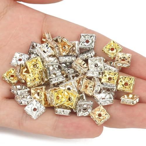 50 Stück 6mm 8mm Quadratische Kristall Strass Rondelle Spacer Perlen Gold versilbert für Schmuckherstellung DIY Armband Halskette 50 Stück 6mm 8mm Quadratische Kristall Strass Rondelle Spacer Perlen Gold versilbert für Schmuckherstellung DIY Armband Halskette von WEIDU