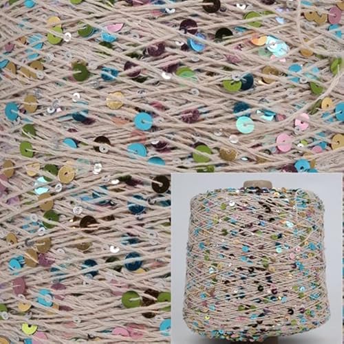 WEIDU 500 g Sommer-Eisseide, merzerisiertes Garn, spezielles Paillettengarn, DIY handgewebte Stoffpuppen-Strickwolldecke aus Baumwolle, Polyesterfaser, für Textilien/Garn von WEIDU