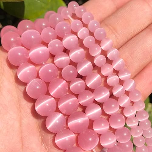 Weiß-rosa Katzenaugen-Stein, runde Perlen, 4–12 mm, Mondstein-Schnur, lose Opal-Charm-Perlen für die Schmuckherstellung, 15 Zoll Strang von WEIDU