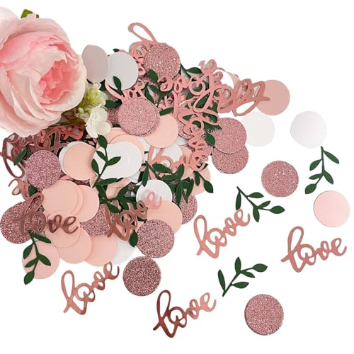 WEIKA 200 Stück Rose Gold Glitzer Hochzeit Tisch Konfetti Grün Eukalyptus Brautdusche Dekorationen Rosa Liebe Konfetti Verlobung Party Streuung von WEIKA