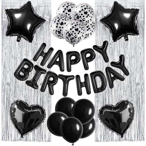 WEIKA 29 Stück Schwarz Silber Geburtstag Party Dekorationen - Happy Birthday Luftballons Banner, Herz & Stern Folienballons, Konfetti & Latex Luftballons, Folienfransenvorhänge Partyzubehör für Männer WEIKA 29 Stück Schwarz Silber Geburtstag Party Dekorationen - Happy Birthday Luftballons Banner, Herz & Stern Folienballons, Konfetti & Latex Luftballons, Folienfransenvorhänge Partyzubehör für Männer von WEIKA
