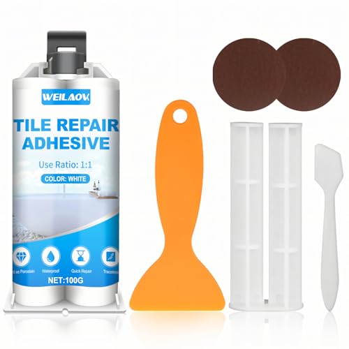 WEILAOK Keramik Reparaturset, Badewannen Reparaturset Weiß, Cermic Repair Paste, Fliesen Reparaturset, Wasserdichtes Emaille Reparaturset, Fliesen Reparatur zum Kratzern, Löchern, Rissen, 100g WEILAOK Keramik Reparaturset, Badewannen Reparaturset Weiß, Cermic Repair Paste, Fliesen Reparaturset, Wasserdichtes Emaille Reparaturset, Fliesen Reparatur zum Kratzern, Löchern, Rissen, 100g von WEILAOK