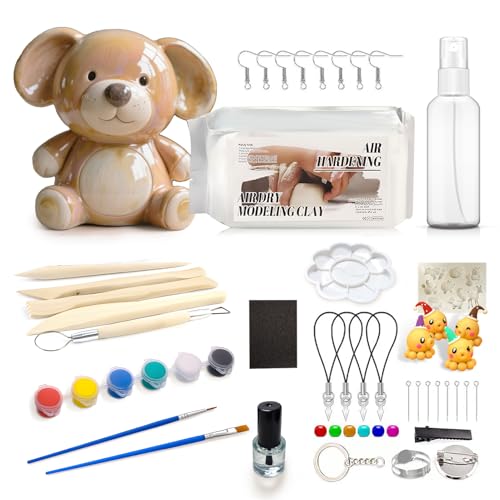 WEILAOK Töpferset für Kinder, Modelliermasse Lufttrocknend Weiß, Selbsttrocknender Ton, Töpferset für Zuhause, Bastelset Erwachsene, Töpferwerkzeug für Anfänger und Geschenkset für Kreative Köpfe von WEILAOK