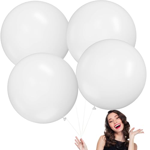 4 Stück Riesen Luftballons Weiß, 36 Zoll Weiße Latex Luftballon, Weiße Ballons Helium, Runde Helium Ballons, Weißes Luftballons Groß für Geburtstag Hochzeit Babyparty Halloween Karneval Party von WEINIBAO