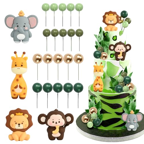 WEINIBAO Kuchendeko Tiere Cake Topper, Zoo Tortendeko Waldtiere Kuchendeko, Kuchen Deko Dschungel, Safari Tortendeko, Kuchendekoration, Waldtiere Kuchen Deko, Kuchen Topper für Geburtstag Baby Shower von WEINIBAO