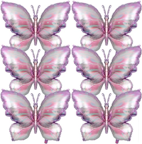 6 Stück Schmetterlingsballons, lila Schmetterlings Folien Mylar Luftballons für Schmetterlings Mottoparty, Hochzeit, Geburtstag, Babyparty, Party Dekorationen von WEIPUER