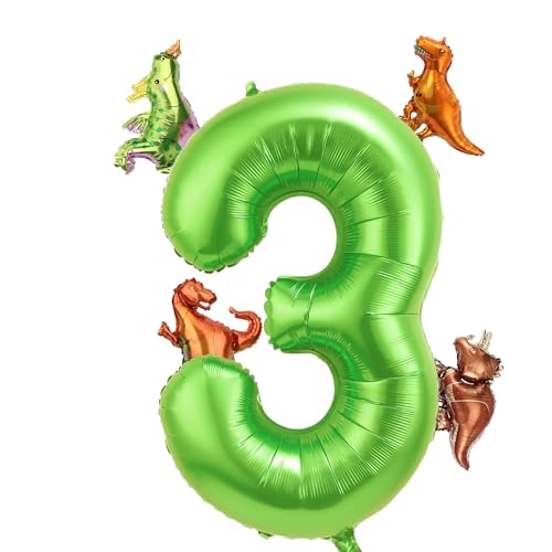 Dinosaurier Ballon Set, 40 Zoll große Aluminium Folie Zahl Ballon mit 4 Arten niedlich Dinosaurier Ballon grün Dinosaurier Ballons für Geburtstagsparty, Jahrestag Thema Party-Dekoration (Nummer 3) von WEIPUER