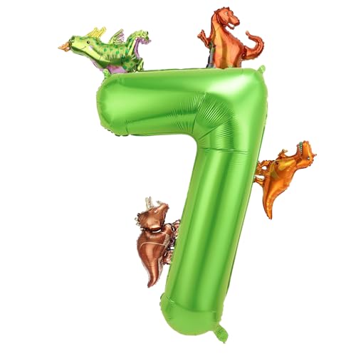 Dinosaurier Ballon Set, 40 Zoll große Aluminium Folie Zahl Ballon mit 4 Arten niedlich Dinosaurier Ballon grün Dinosaurier Ballons für Geburtstagsparty, Jahrestag Thema Party-Dekoration (Nummer 7) von WEIPUER