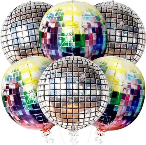 Discokugel Luftballon, WEIPUER 6 Stück Discokugel, Mehrfarbige Disco-Folienballons, 22 Zoll 4D Luftballons Luftballons für Disco-Mottoparty Geburtstag Party Mitzvah Abschlussfeier Dekoration von WEIPUER
