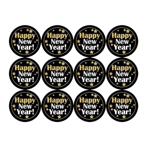 Happy New Year Aufkleber Siegel Gold Labels - (120 Stück) 4 cm große runde Goldfolie Aufkleber Stempel auf Schwarz für Neujahrskarten, Geschenkumschläge Schachteln von WEIPUER