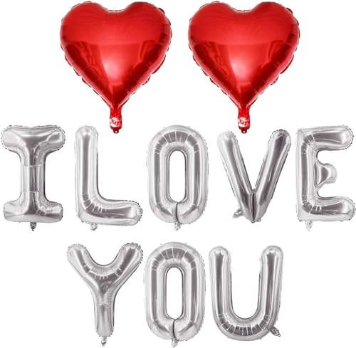 Rote Herz-Luftballons, silberfarben "I love you", für Valentinstag, Brautparty, Hochzeit, Party, Zubehör, Dekorationen von WEIPUER