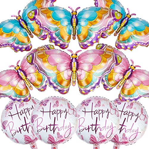 WEIPUER 10 Stück Schmetterling Folienballons, großer Schmetterling Fee Ballons, Schmetterlingsthema, Partyzubehör für Mädchen Kinder, geburtstagsdeko Mädchen (Rosa) von WEIPUER