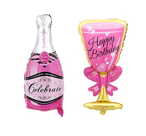 WEIPUER 2Pcs Alles Gute zum Geburtstag Champagnerflasche und Kelch Weinglas große Mylar Folienballons 36inch, rosa Pop Dekoration für Party, Zeremonie, Camping, Jahrestag Graduierung von WEIPUER