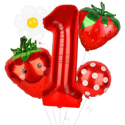 WEIPUER 5 Stück Berry First Birthday Party Supplies 40 Zoll Rot Ein Ballon für Sweet One Birthday Party Dekorationen Erdbeerfolie Heliumballons Geburtstagsfeier für Mädchen von WEIPUER