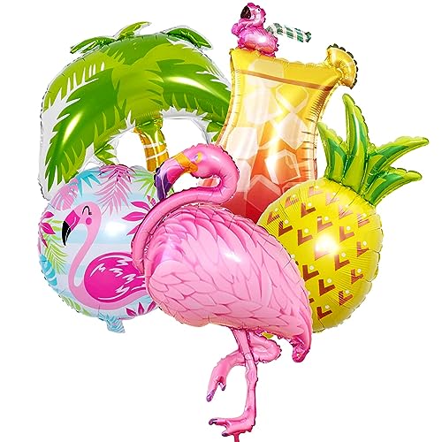 WEIPUER 5 Stück Hawaii Luftballons Flamingo Riesen Flamingo Palmenbaum Ananas Sommerparty Deko Folienballon Hawaiian Helium Foil Ballons Aloha Luau Party Deko von WEIPUER