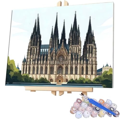 Malen Nach Zahlen Kölner Dom,40x50cm DIY Malen Nach Zahlen Erwachsene, DIY Kreativ Set für Erwachsene Handgemalt Ölgemälde Kits auf Leinwand Geschenk, Acryl-Malen Nach Zahlen für Wanddeko s-354 von WEISHIWE