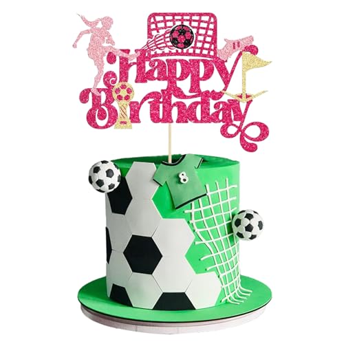 1 Stück Fussball Tortendeko Geburtstag, Tortenaufleger Fussball mit "Happy Birthday" Kuchen Deko Fußball Cake Topper für Kinder Junge Mädchen Geburtstag Fussball Sport Party Deko (Rosa) von WEITAPYT