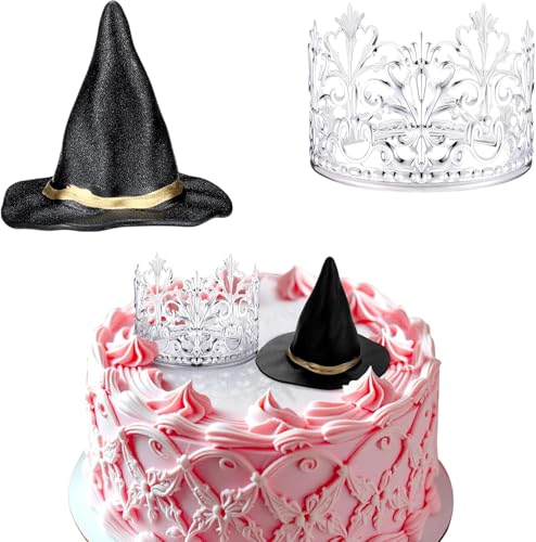 2 Stück Hexenhut Krone Cake Topper Böse Hexen Tortendeko Cupcake-Aufsätze für Halloween Geburtstag Prinzessinnen Motto Hochzeit Themenpartys Dekorationen von WEITAPYT