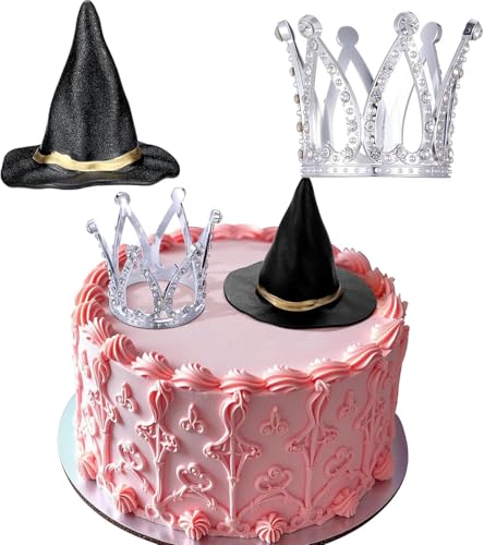 2 Stück Hexenhut Krone Cake Topper Böse Hexen Tortendeko Cupcake-Aufsätze für Halloween Geburtstag Prinzessinnen Motto Hochzeit Themenpartys Dekorationen von WEITAPYT